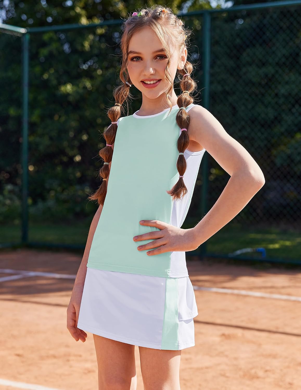 Zaclotre Girls Tennis Dress with Shorts Sleeveless Athletic Tank Top and Skirt Sets 2 Piece Golf Outfit with Pockets