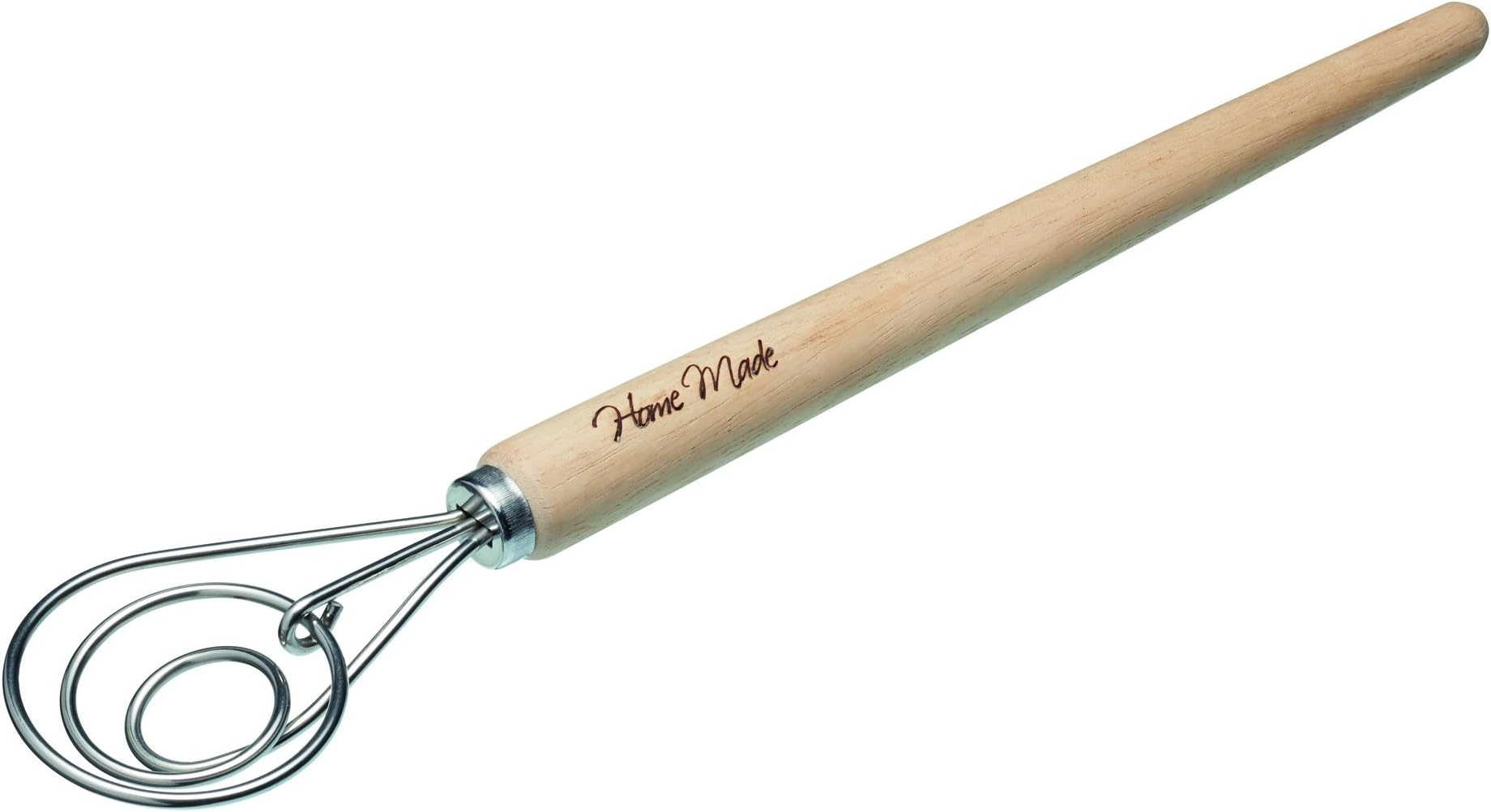 KitchenCraft Home Made 'Brodpisker' Hand Dough Mixer/Danish Dough Whisk, Stainless Steel, 36 cm