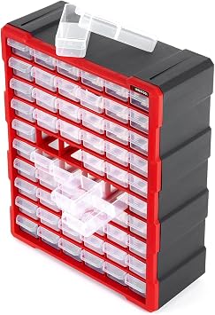 INTERTOOL Small Parts Hardware Organizer - (2x) 60 & 18 Removeable Drawer Bins & Dividers - Screw Storage Tool Box with Wall Mounts - For Bolts, Craft Beads, Legos - 19 x 15 x 7 - BX08-4016-4019