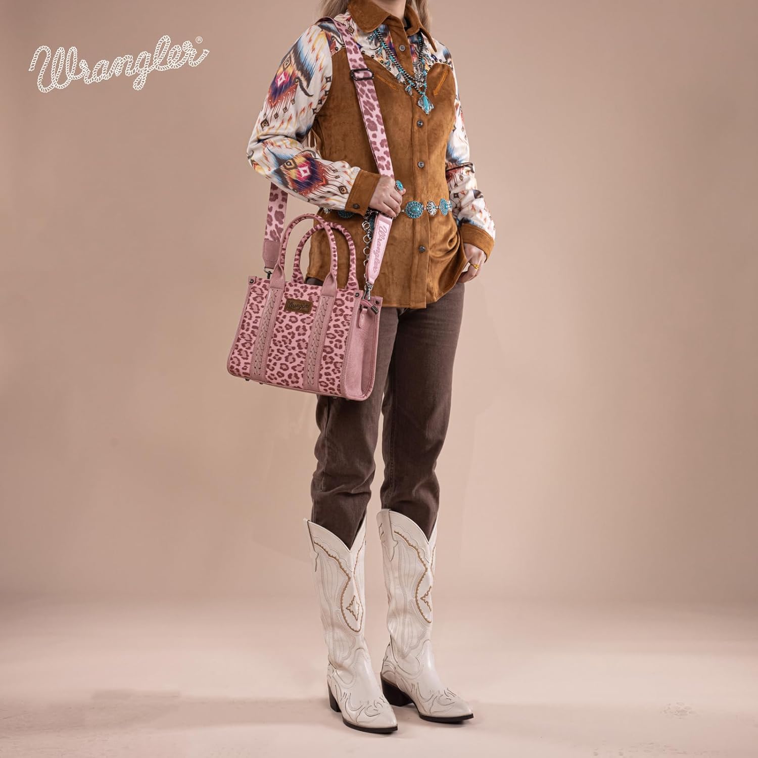 Wrangler Cow Print Tote Bag for Women Western Purse Boho Top Handle Satchel Handbag with Signature Strap - Image 3