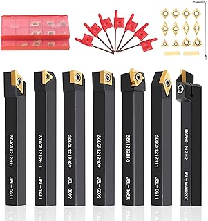 Donken Drehmeißel mit Wendeplatten, 28er Drehwerkzeughalter Set Inhalt 7 Stk. 12mm Schaft-Bohrstangenhalter, 14 Stk. Hartmetall-Wendeschneidplatten, Schraubenschlüssel (12 mm)