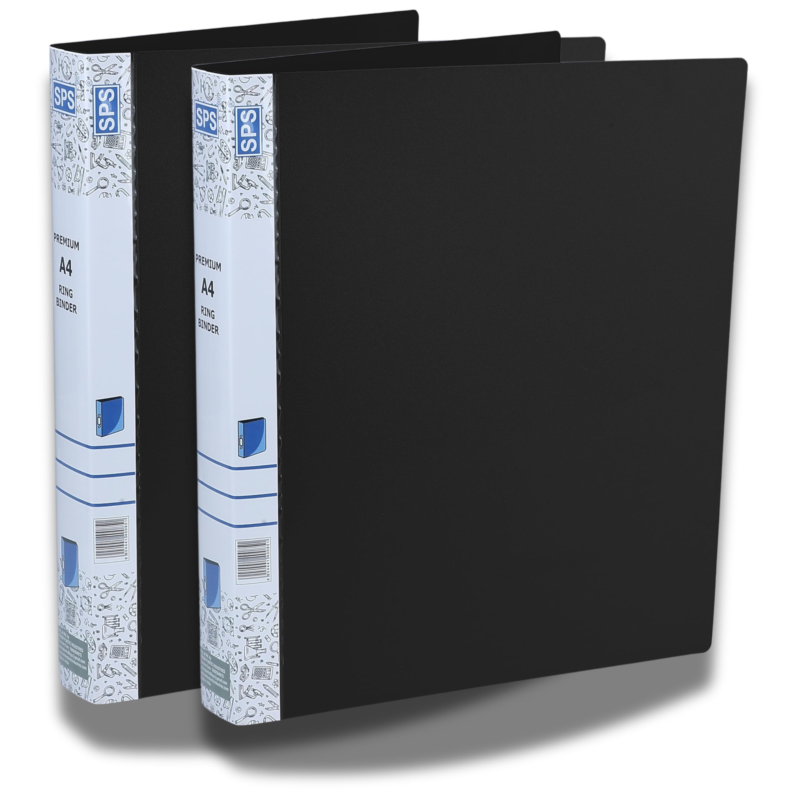 SPS 2D-Ringbuchmappe im A4-Format, Büroordner für Zeugnisse und Dokumente, für Büro- und Schuldokumente, Schwarz, 2 Stück