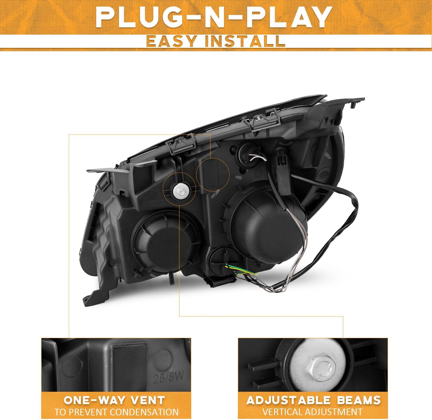 WEELMOTO Headlight Assembly for 2010-2015 Chevy Equinox LS/LT,for 2010 2011 2012 2013 2014 2015 Chevy Equinox LS/LT Headlamp Replacement Chrome Housing Amber Reflector