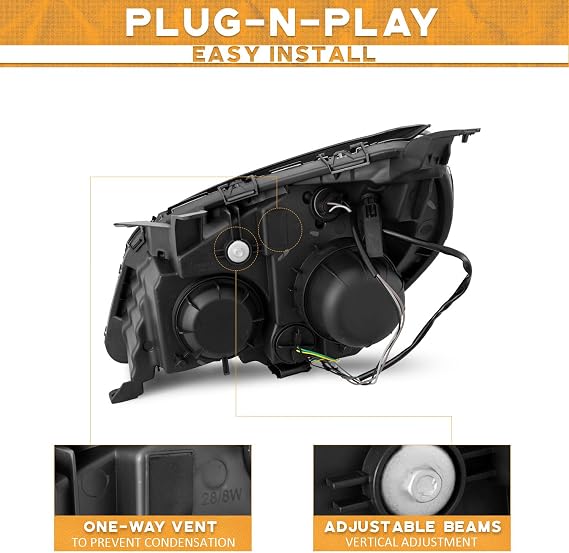 WEELMOTO Halogen Headlights Assembly for 10-15 Chevy Equinox LS/LT | Clear Lens Black Housing Amber Reflector, OE Style Replacement Headlights, Left+Right Side, OEM:23308253/23308254