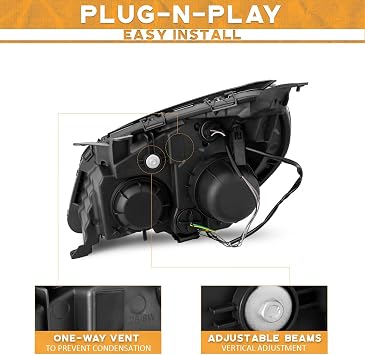 WEELMOTO Halogen Headlights Assembly for 10-15 Chevy Equinox LS/LT | Clear Lens Black Housing Amber Reflector, OE Style Replacement Headlights, Left+Right Side, OEM:23308253/23308254