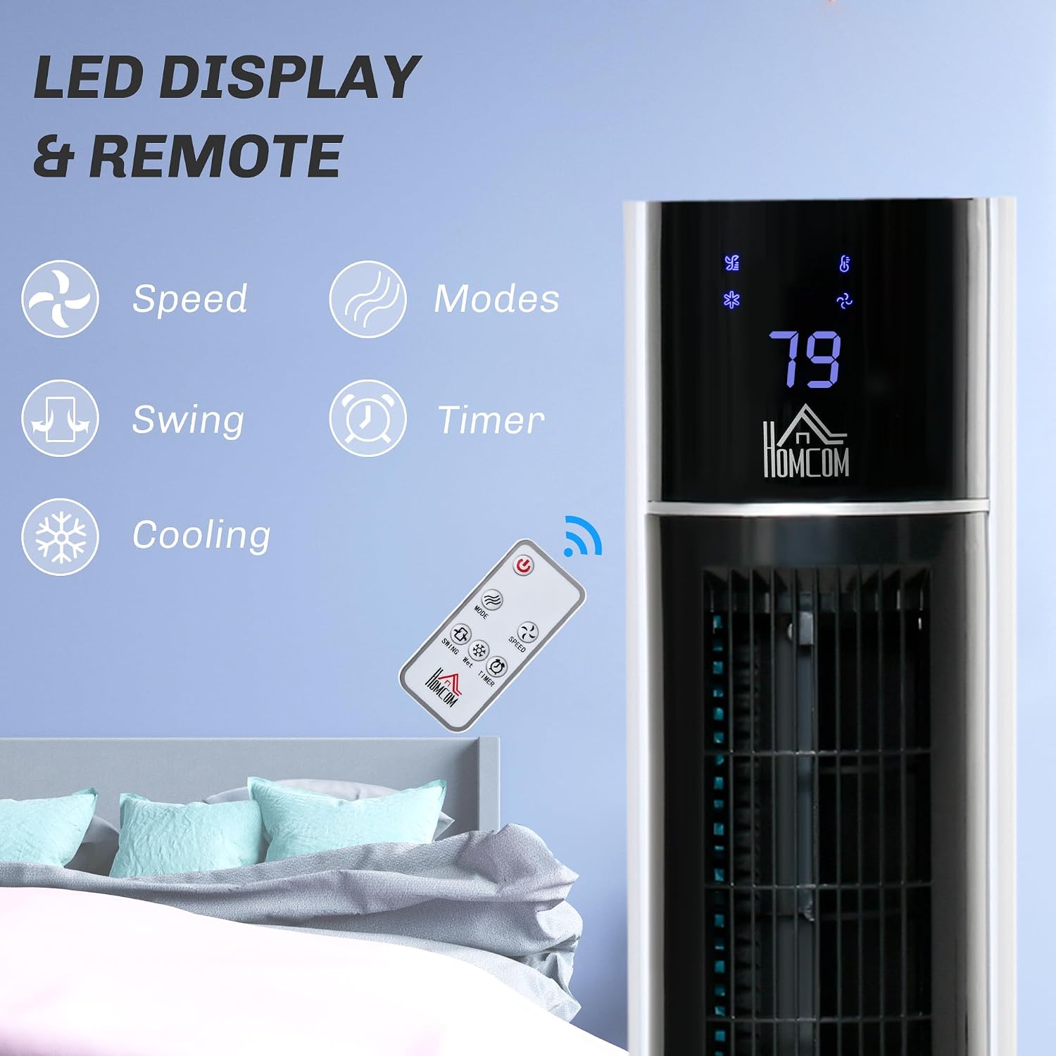 HOMCOM 42" 3-In-1 Evaporative Air Cooler, 52° Oscillating Portable Swamp Cooler with Water Tank, Humidifier, Ice Cooling Fan for Home Office, 3 Modes, 3 Speeds, 12H Timer, Remote, White