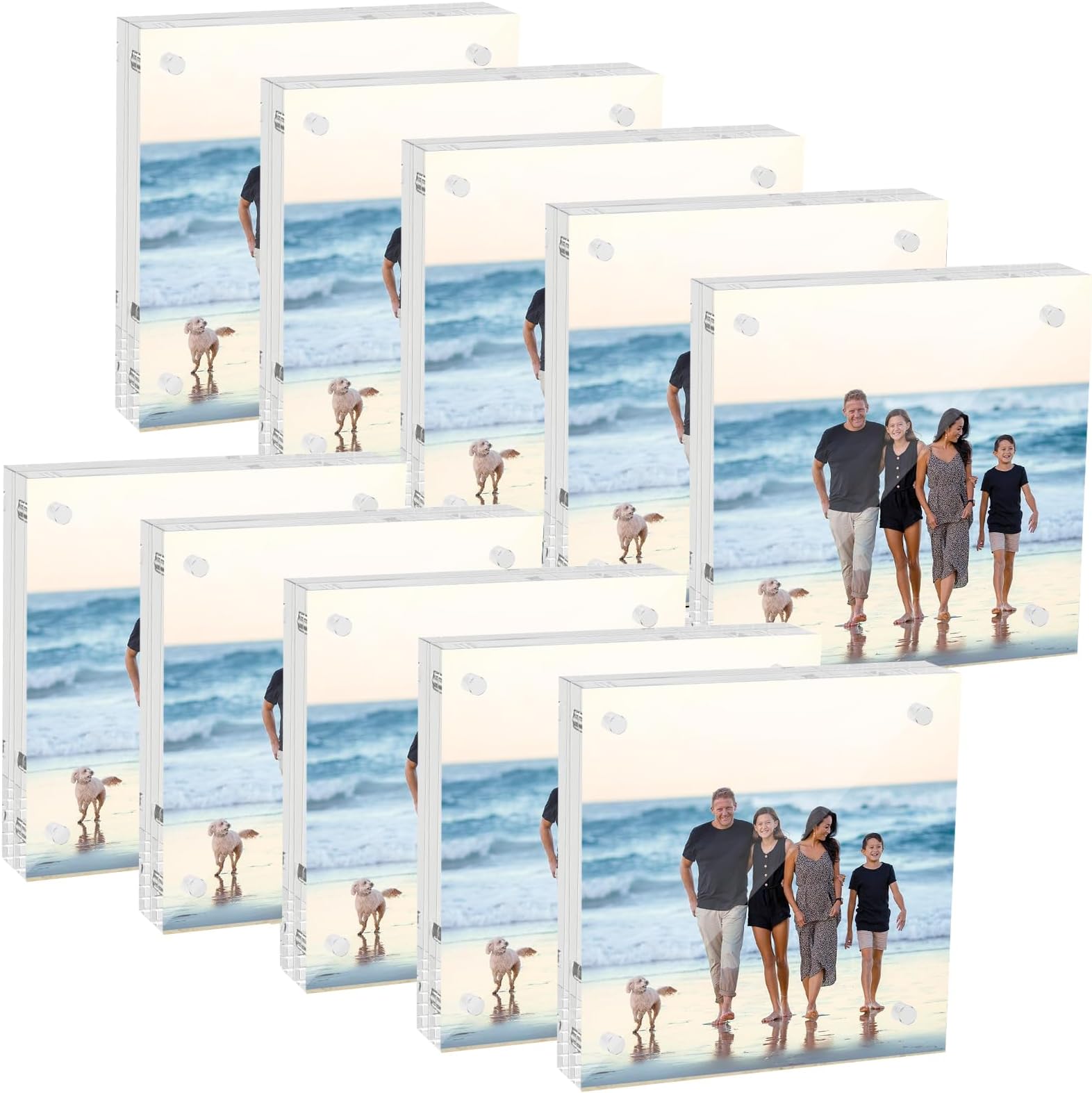 4x4 Acrylic Picture Frame 10 Pack, Clear Picture Frames Double Sided Magnetic Acrylic Frames Freestanding Photo Block Frame Desktop Display Floating Frameless Acrylic Frame Stand, Transparent
