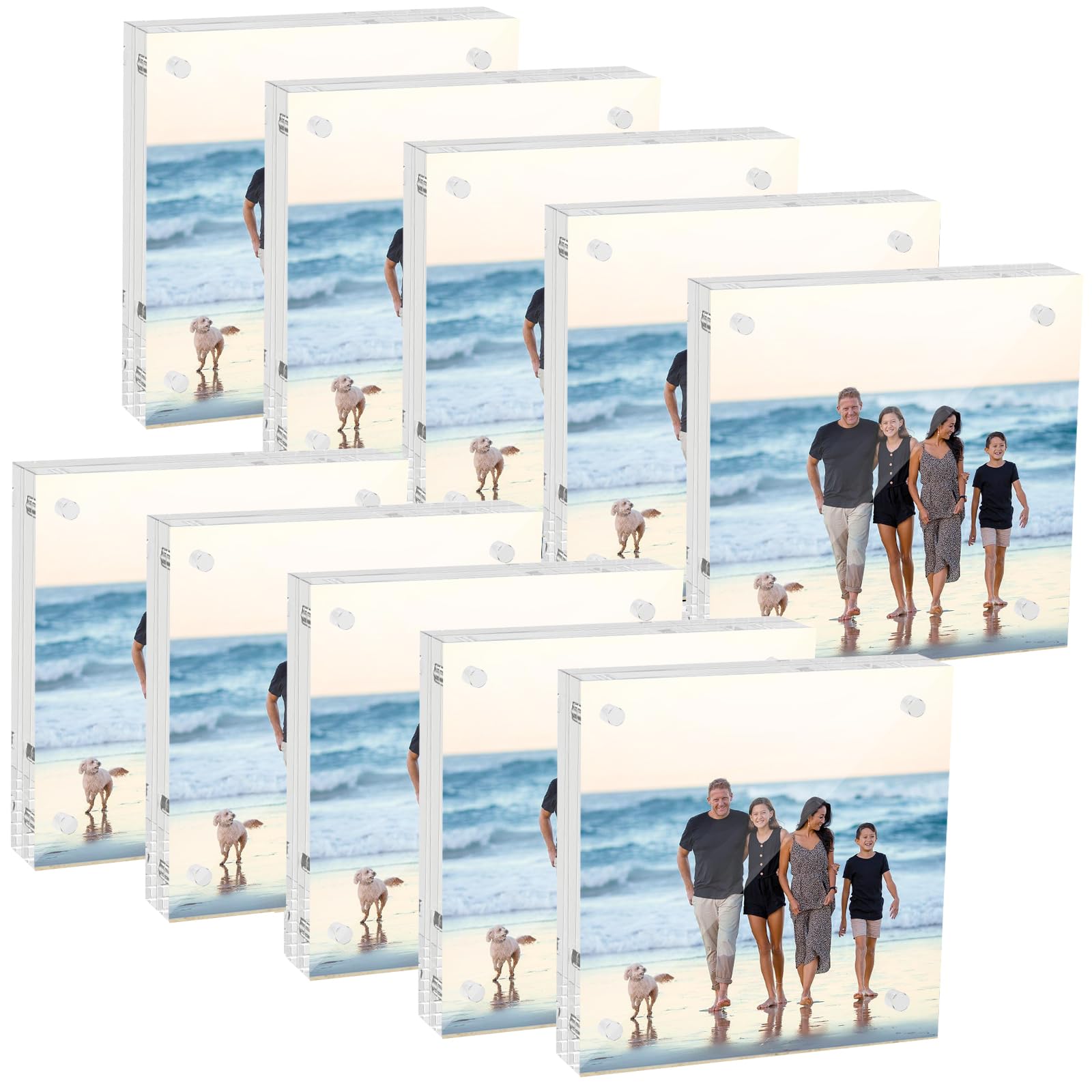 Adboros 10 Pack 4x4 Acrylic Picture Frames, Clear Double Sided Magnetic Frameless Frames, Transparent