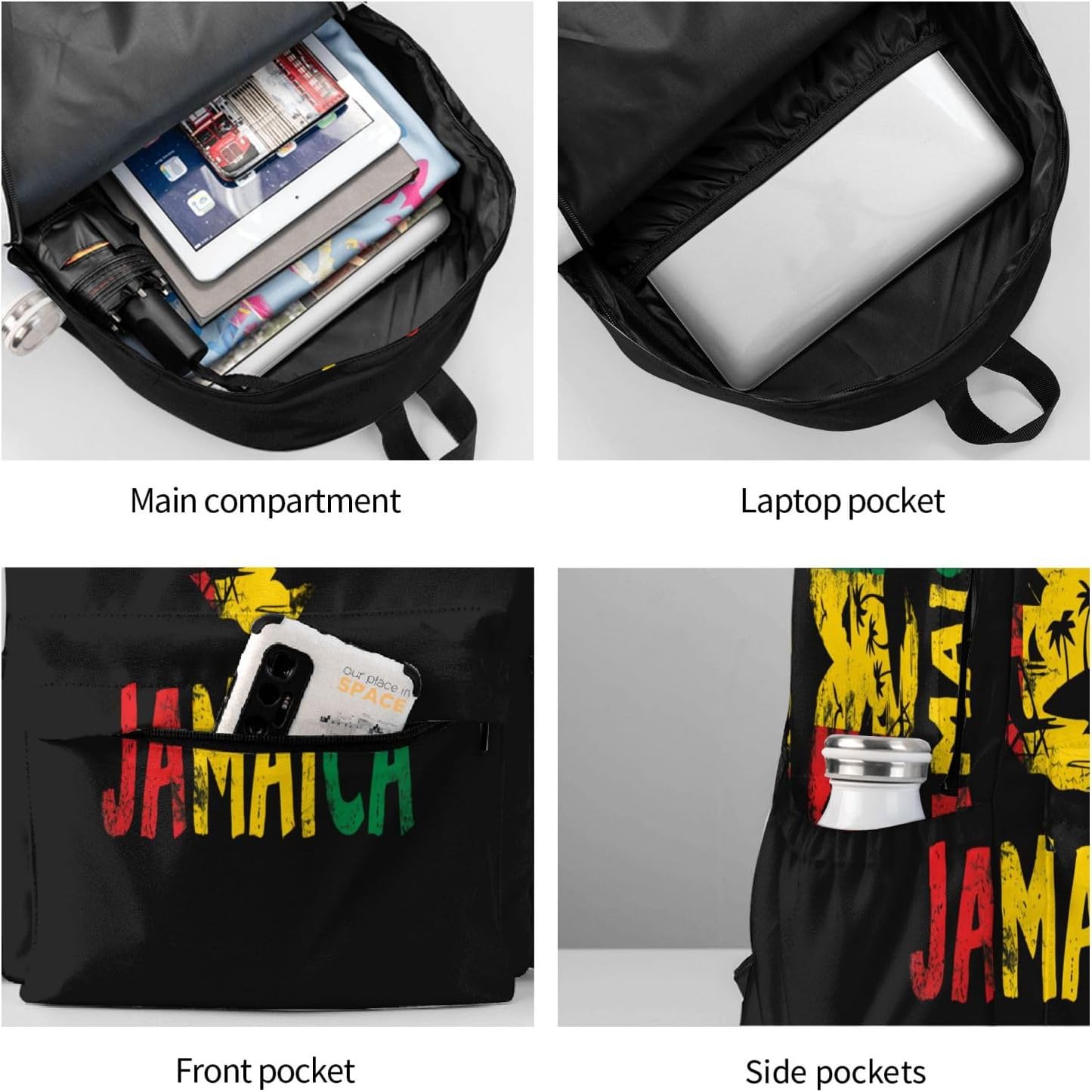 One Loves Jamaican Rasta Reggae Backpack Double Shoulder Bag 15 Inch Laptop Bagpacks for Hiking Work Camping Travel