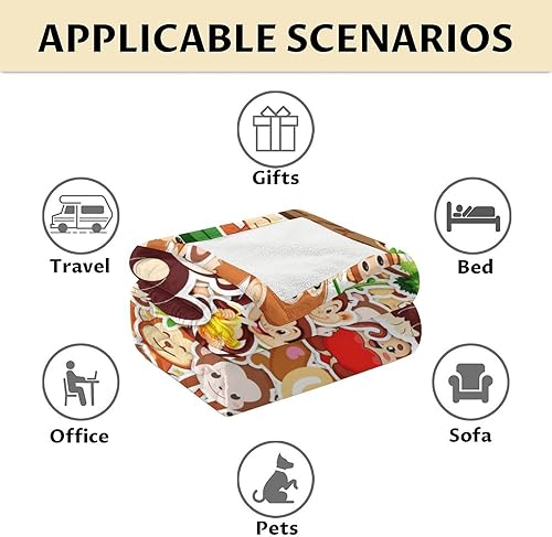 Miniatura 6 de Manta de mono para los amantes de los monos, 40 x 50 pulgadas, tamaño de cuna, suave y acogedora manta mullida de regalo, manta divertida marrón