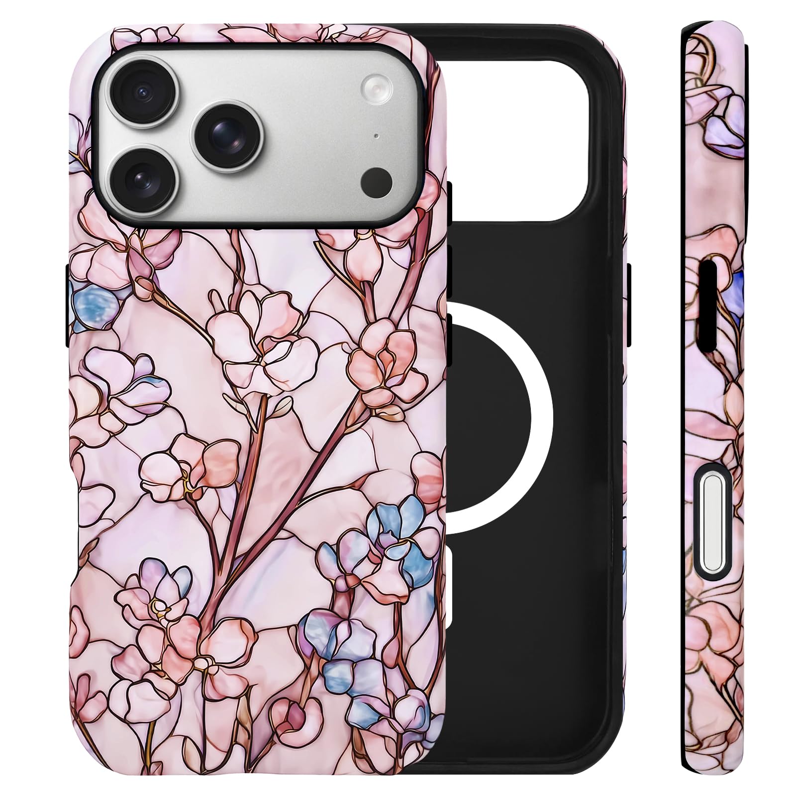 Coque iPhone 17 Pro Max esthétique motif verre teinté compatible MagSafe fleur mate - 8