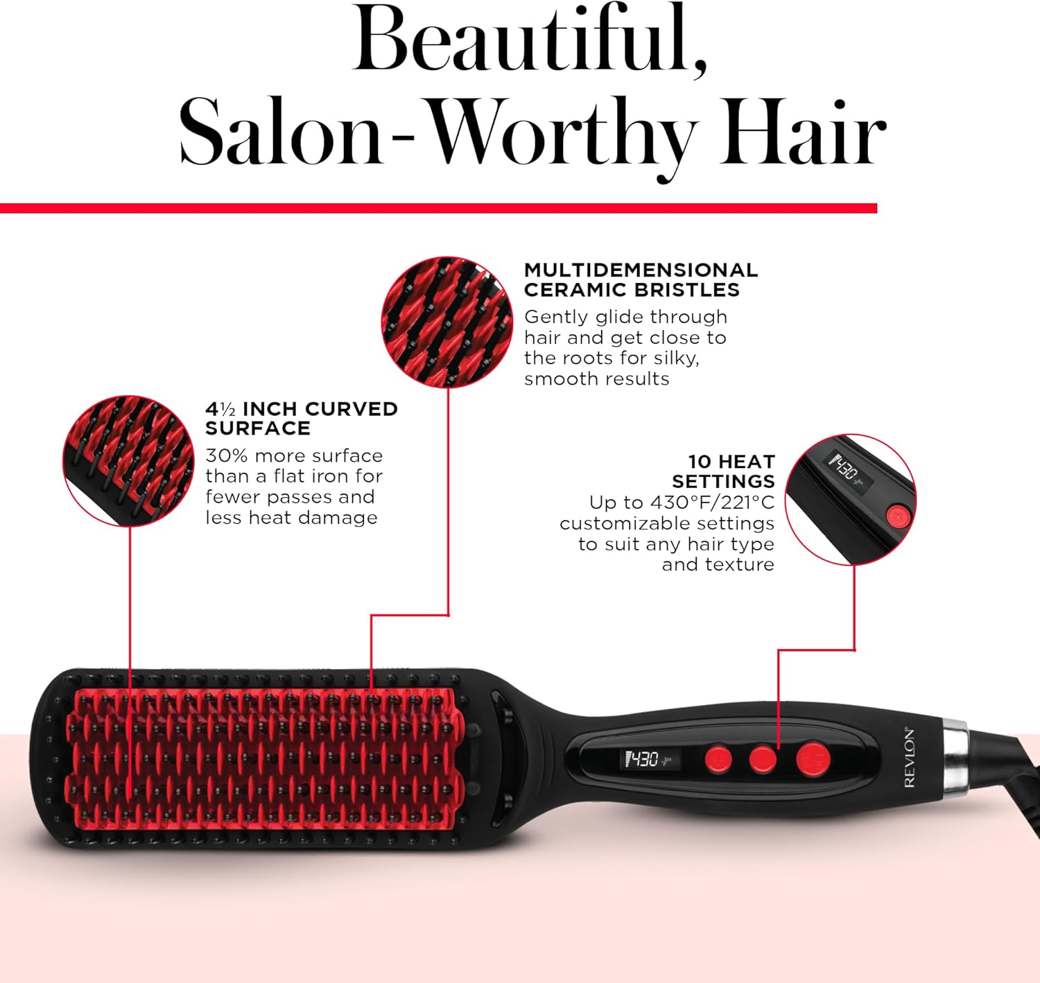 REVLON SmoothStay XL Hair Straightener - Heated Straightening Brush for Silky & Straight Long-Lasting Results, Locks in Moisture with Reduced Static & Frizz