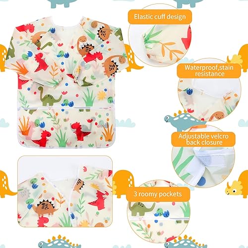 Miniatura 5 de CUBACO Delantal de pintura para niños, 2 piezas impermeables para niños de 3 a 8 años, delantales para pintar delantales con manga larga