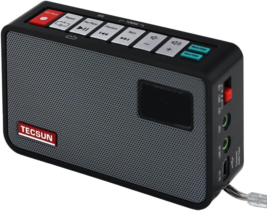 Tecsun ICR-100 4-in-1 Pocket FM Radio with ETM Tuning, Digital Recorder, MP3 Player with Built-in Micro SD Card Slot & Portable Hi-Fi Speaker with DSP Bass for Desktop & Laptop Computers, Color Black