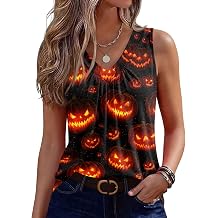Sleeveless Tops for Women Halloween Shirt V Neck Print Casual Tee