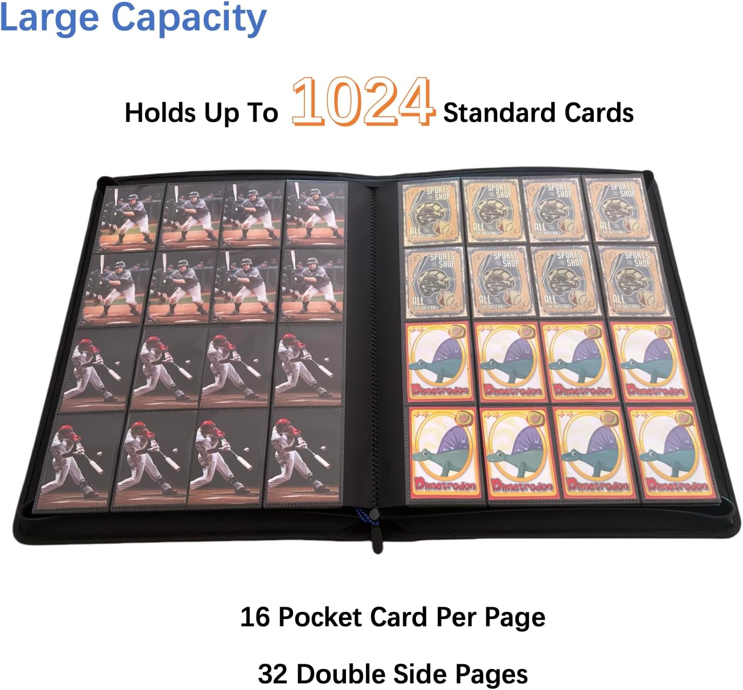 1000+ Pockets Trading Card Binder,16 Pockets Card Ablum Fit for MTG/TCG/Commander/Magic,Premium Card Binder Compatible with Soccer,Baseball,Basketball and Game Card (Blue)