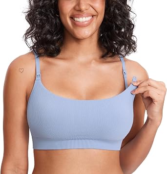 MOMANDA Ribbed Nursing Bras for Breastfeeding Soft Lift Maternity Sleep Bra Wireless Seamless Comfy Bralettes