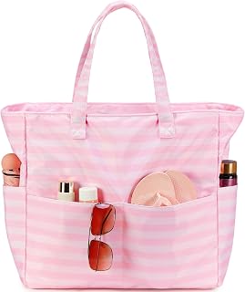 LEDAOU Large Beach Bag for Women, Waterproof Sandproof Tote Bag with Zipper