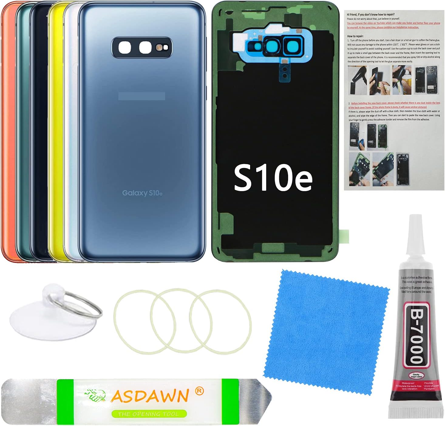 Galaxy S10e Replacement Back Glass Panel Case with Installation Manual + Pre