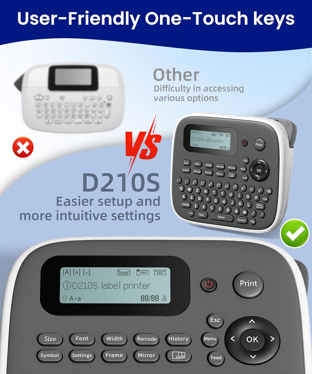 Label Maker, Labeler Machine with 4 Tapes, 12mm 0.47 Laminated White, D210s Desktop Label Printer for File Folder Labels/Daycare Name Tags, School Office Teacher Supplies