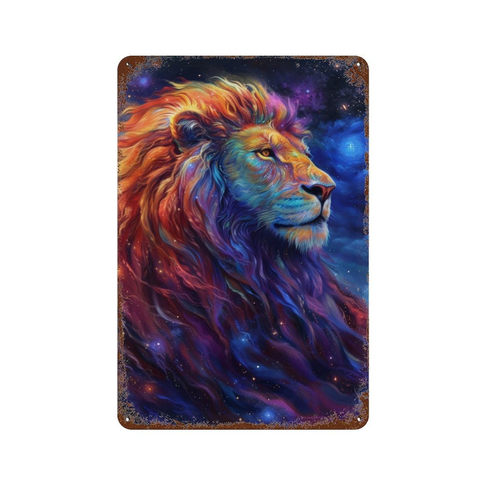 Cosmic Lion Majesty Aged Metal Wall Plaque 11.8"x7.9", for Basement, Hobby Room And Garage Decor, Rustic Home Decor