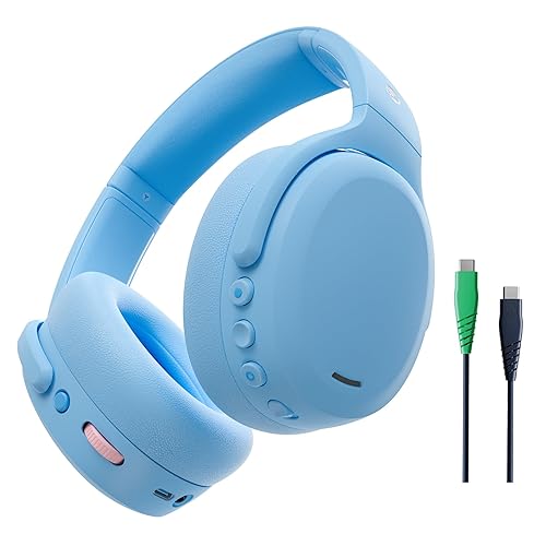 Skullcandy Crusher ANC 2 Wireless Over-Ear Bluetooth Headphones with Multi-Sensory Bass and Charging Cable, Active Noise Cancelling, Up to 60 Hours Battery, Microphone for iPhone Android - Preppy Blue