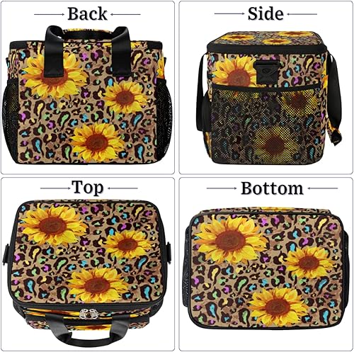 Miniatura 3 de Lonchera térmica térmica con estampado de leopardo colorido de girasol, a prueba de fugas, bolsa grande reutilizable para mujeres y hombres, picnic