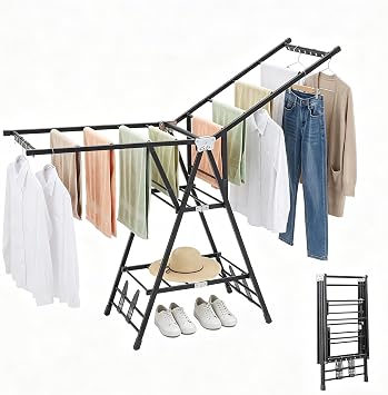 Panana Foldable Clothes Drying Rack, Adjustable Winged Clothes Horse Airer