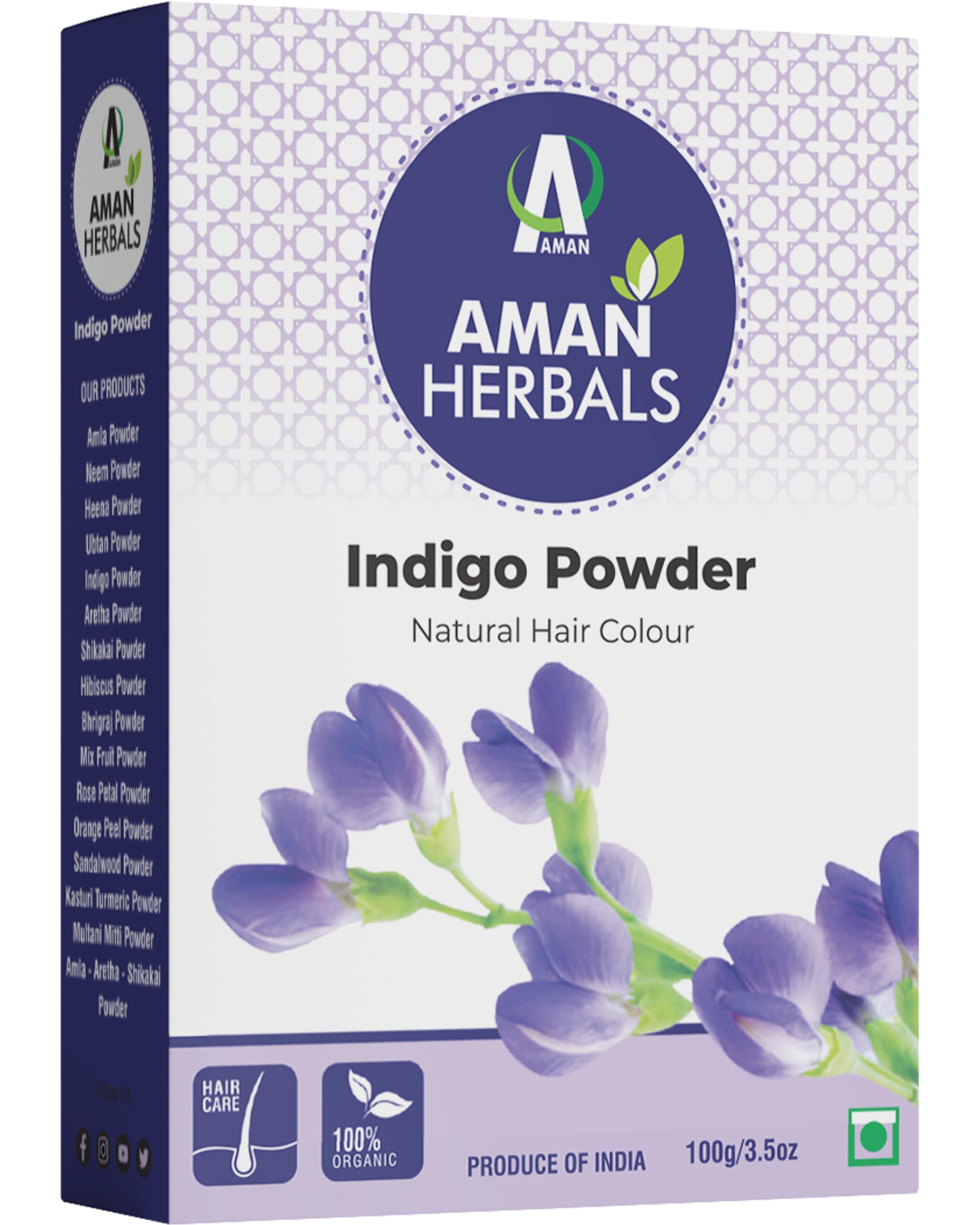 HERBALS - 100% Organic and Herbal Indigo Powder, for Natural Hair Coloring, Arrests Early Greying & Protects hair from Damage - 100g