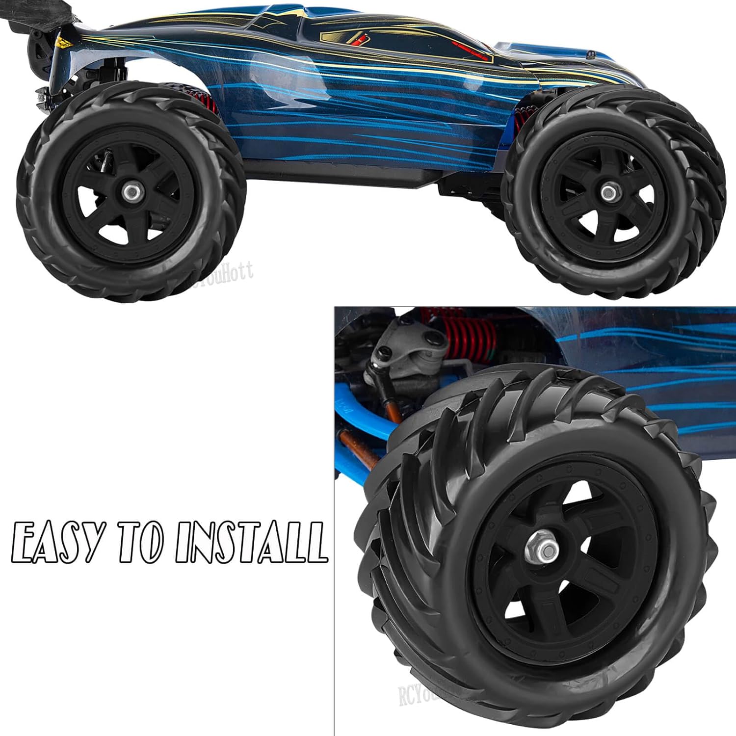 RC Wheels and Tires Set for 1/12 1/14 1/16 E-REVO RC 16208 16209 16210 Off Road Monster TruckTRX E-REVO Summit HPI SAVAGEGT-2XS REDCAT Volcano-16,Rc Tires with Foam Inserts,Black