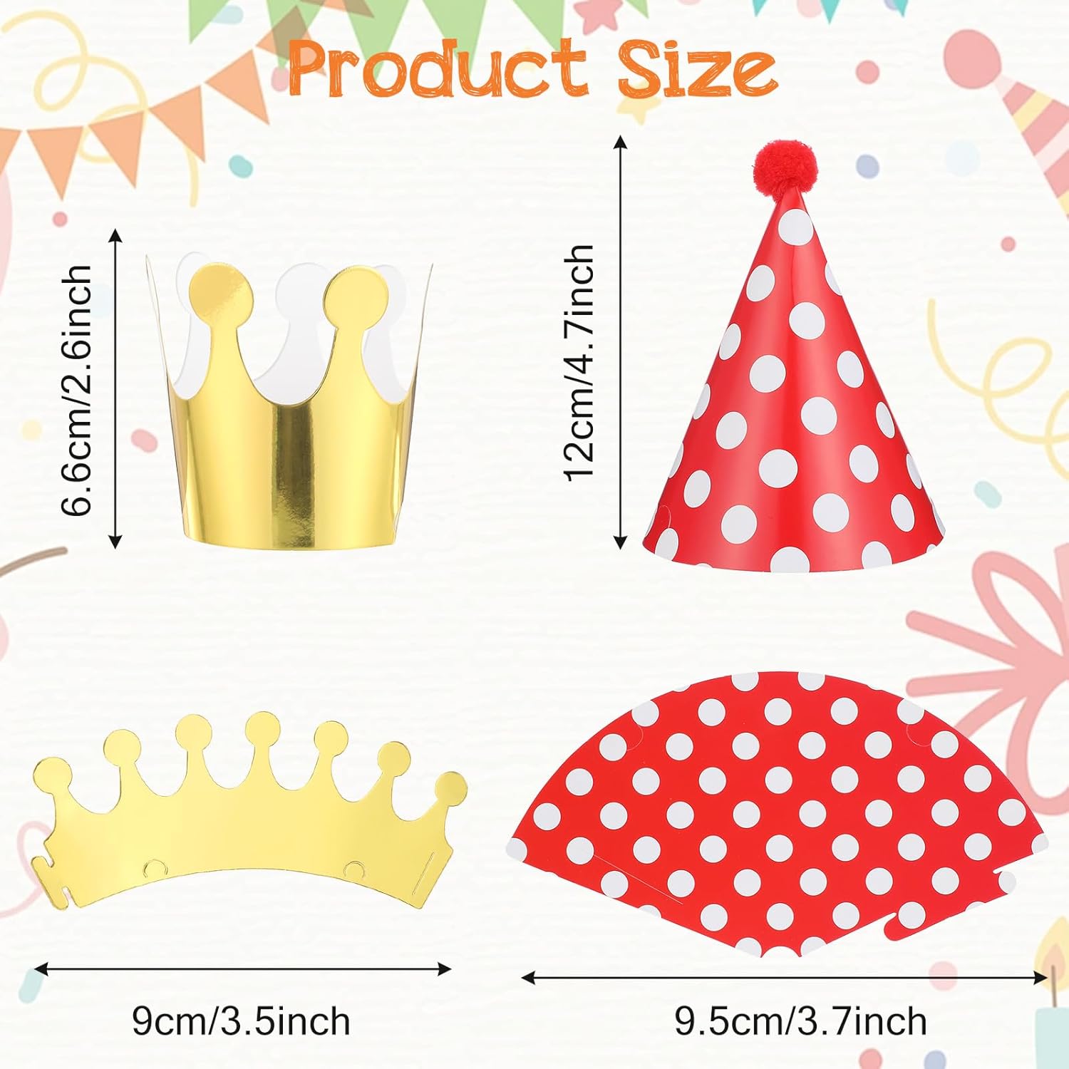 Bremorou 11 Pcs Party Hats Birthday Pastel Themed Mini Party Hats Set Includes Adorable Parties Cone Hat with Pom Poms and Gold Crown Hat Paper Crowns Colorful for Pet Adult Birthday Parties Decor