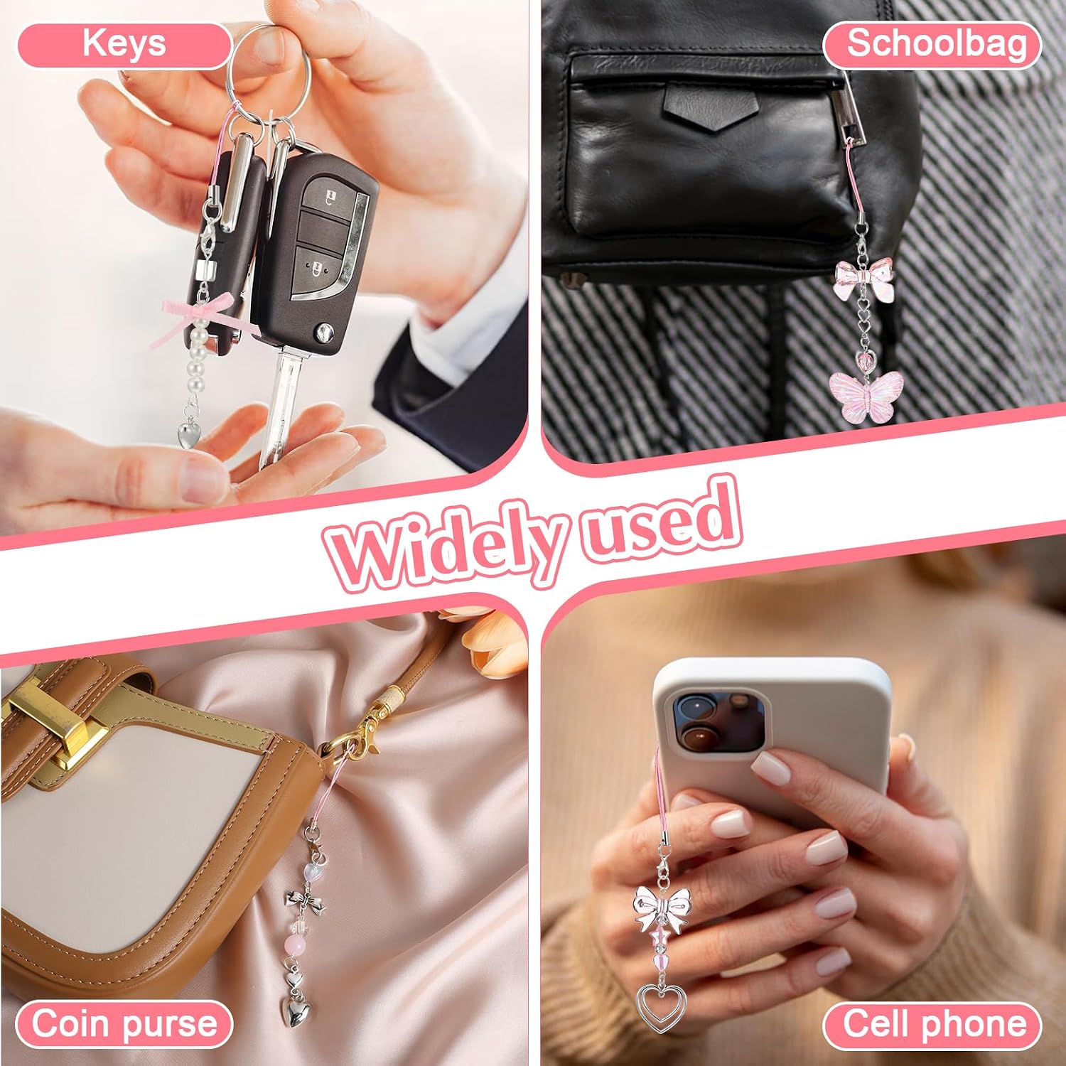 Lusofie 4 Pcs Y2k Phone Charm Pink Phone Charm Y2k Keychain Backpack Charms Phones Strap Charms for Bag Purse Backpack Camera Decor