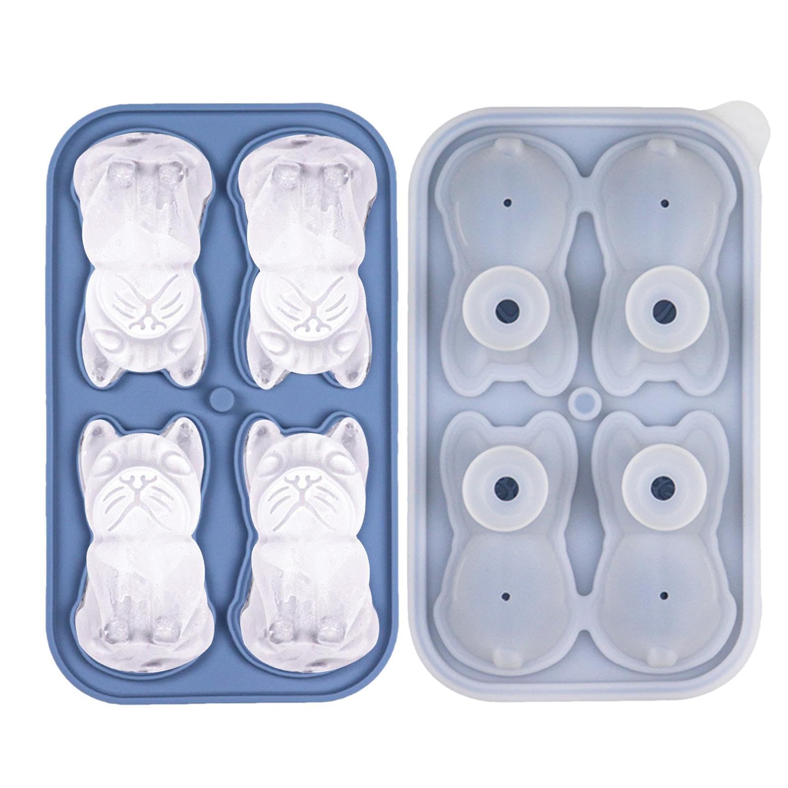 Nupaque Silicone Tray Bulldog | 4 Cavity Bulldog Shape Molds - Fun Shape Tray Dog Shape Molds Reusable - Easy Release Silicone Ice Ball Maker for Coffee, Milk, Tea, Whiskey