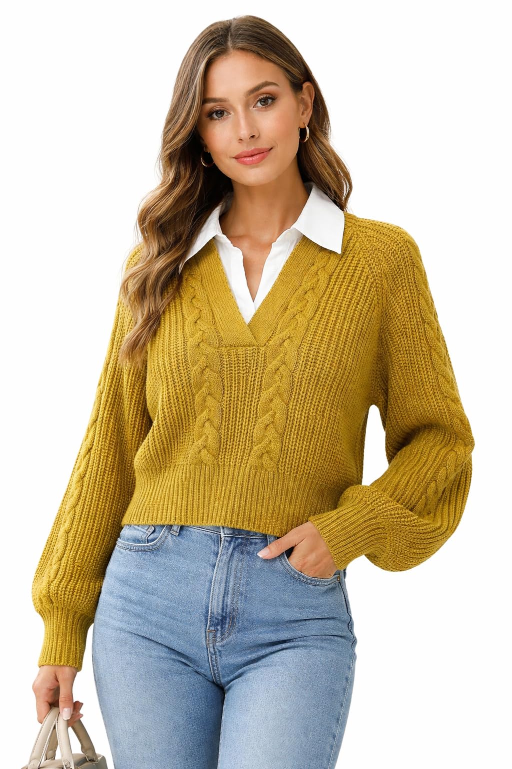 Mustard Knitted Sweater with Fake Fix Shirt| Bust Size Upto 42 inches| Length 21 inches
