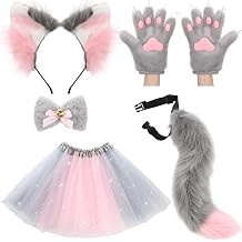 6 Pcs Christmas Women Fox Wolf Furry Costume Accessories Cosplay Outfit with Tutu Skirt Tail Ears Paw Gloves Collar