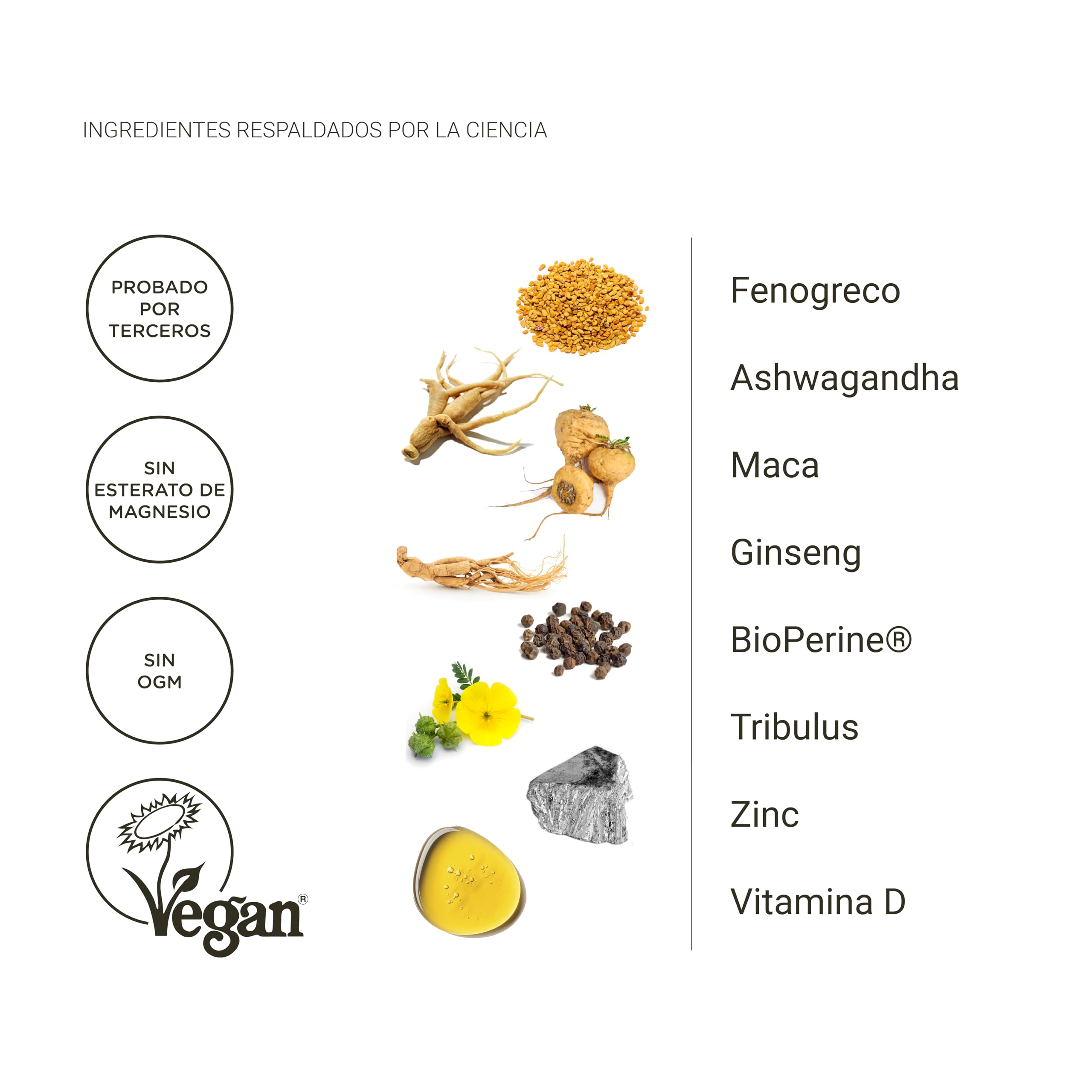 Nullure Testosterona Hombre Natural | Vegano | Testado en laboratorio alemán | Rendimiento · Musculación · Energía I Tribulus Terrestris + Maca + Ashwagandha + Zinc |120 caps