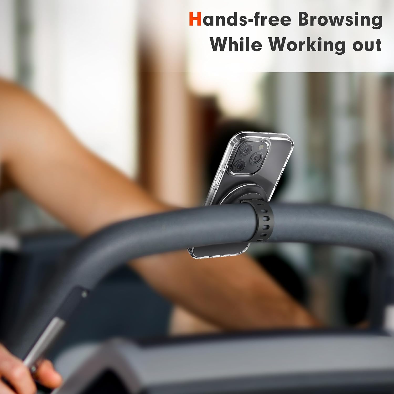 Magnetic Phone Mount, Phone Holder for Bike, Compatible with Magsaf or Normal Case- Sturdy Phone Grip for Gym Exercise, Workout Equipment, Stroller, Cart Handlebar (Black)