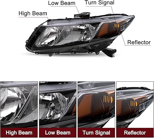 Miniatura 24 de JSBOYAT Conjunto de faros delanteros para Honda Civic 4Dr Sedan 2012-2015 2012-2013 Honda Civic 2Dr Coupe OE Style (Faro izquierdo del conductor)