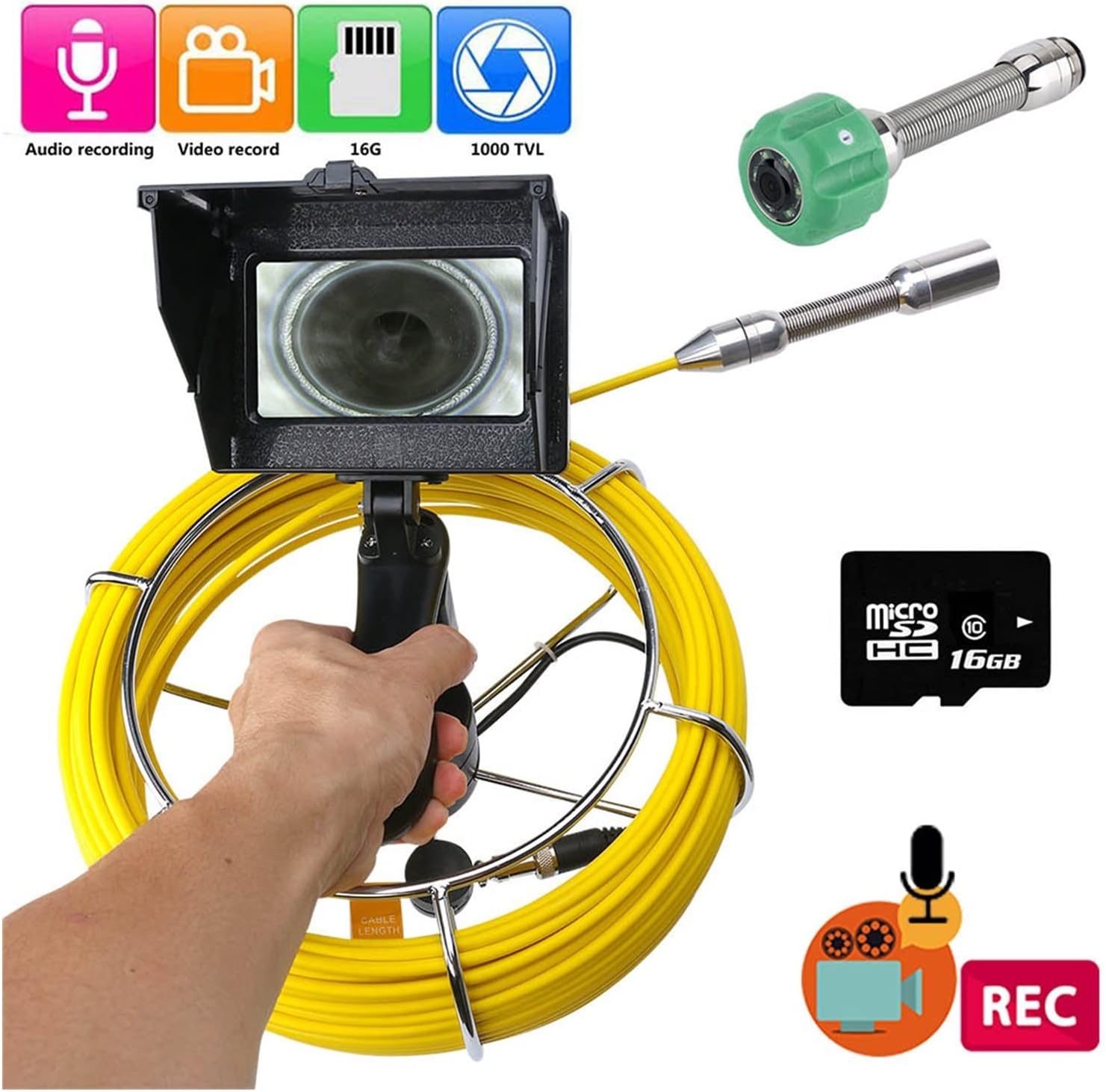 Snake Camera Measuring Tools 20M 30M 50M Sewer Pipe Inspection Video Camera, 16GB TF Card DVR IP68 Drain Sewer Pipeline Industrial Endoscope with 4.3 Monitor Inspe