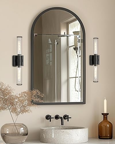 Miniatura 6 de HWH - Lámpara de pared negra para baño, lámpara de pared de 2 luces para interiores, lámpara de tocador de 20 pulgadas, montaje en pared vertical y