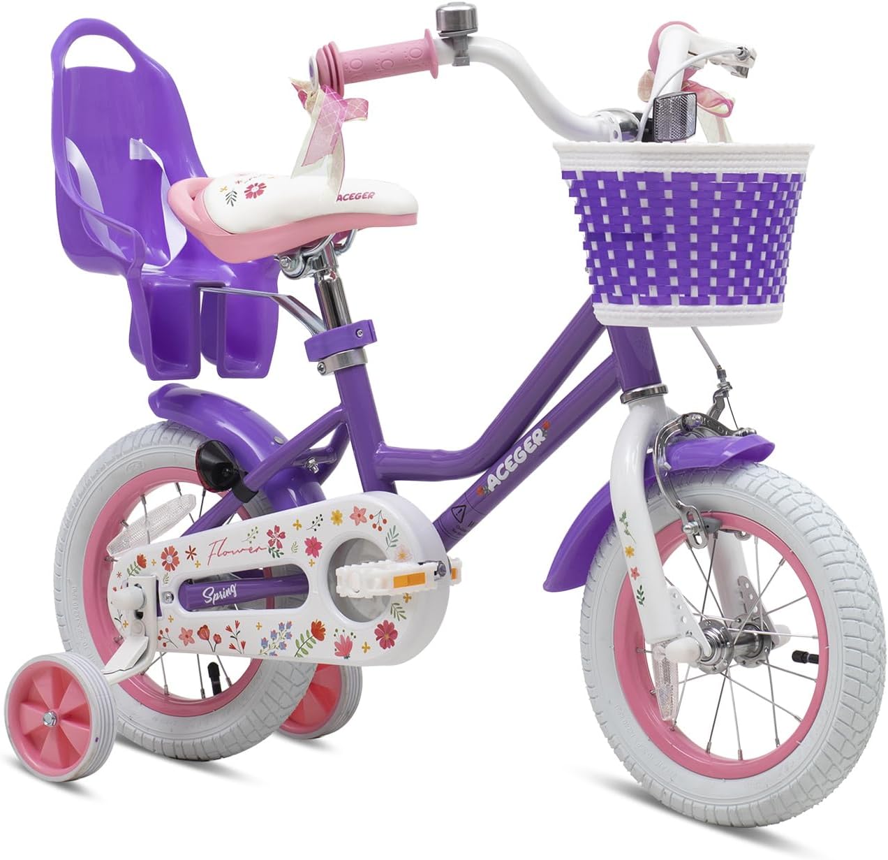 ACEGER Girls Bike with Basket for Ages 2-12 Years Old Kids, 12 14 16 18 Inch with Training Wheels，Princess Style with Streamers, Handbrake & Coaster Brake,Multiple Colors.