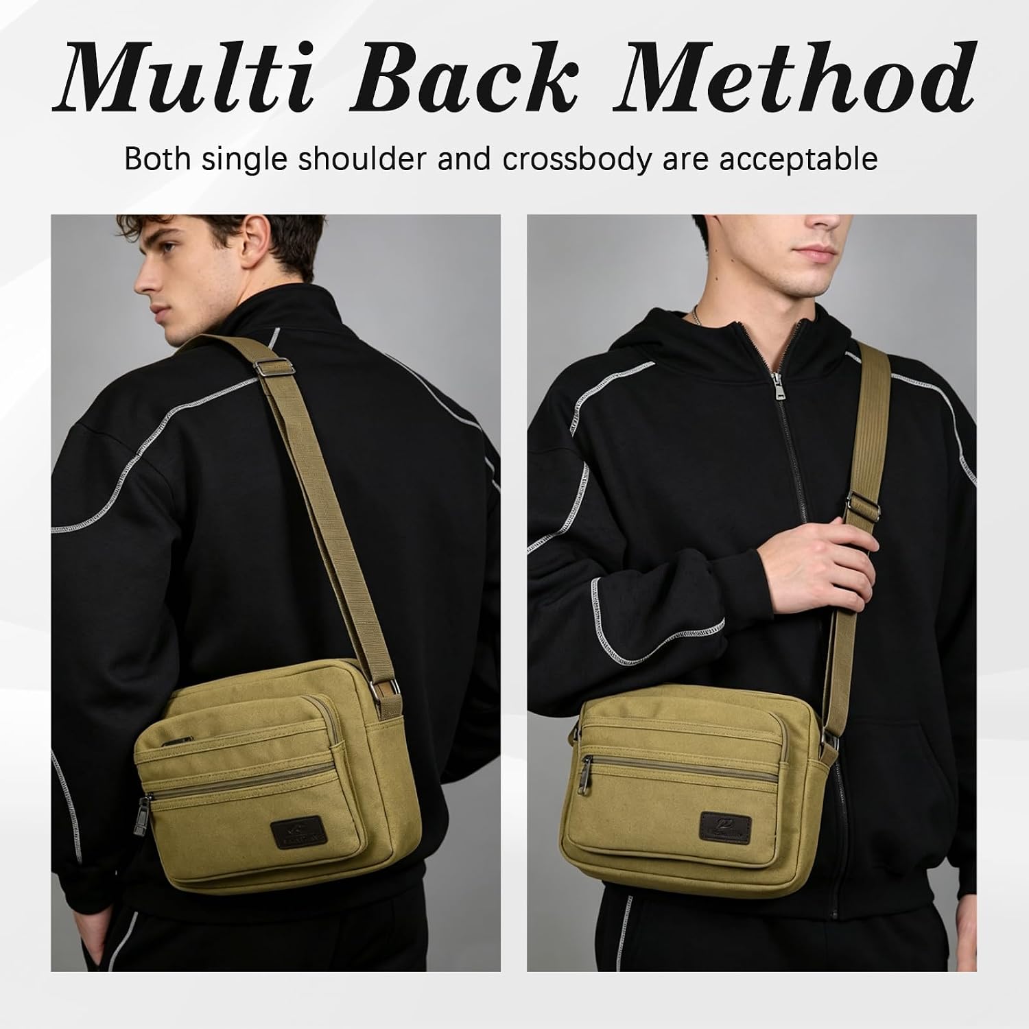 Canvas Shoulder Bag for Mens, Multi-pockets Messenger Bag, 9.5 Inch Large Capacity Crossbody Bag for Work