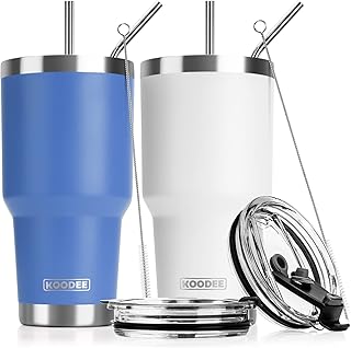 koodee Insulated Coffee Tumbler Stainless Steel Double Wall Vacuum Tumbler with Lid and Straw, Travel Coffee Mug Tumbler f...