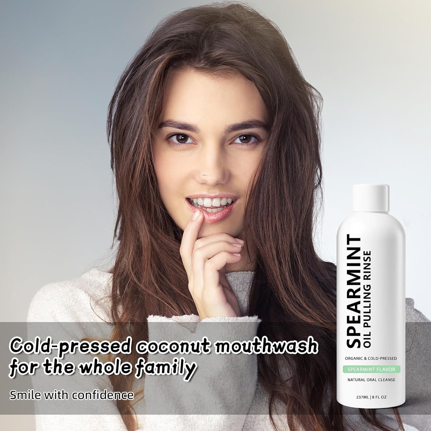 White Spearmint Oil Pulling Rinse, Cold-Pressed Coconut Mouthwash for Teeth Whitening, Powerful Organic Peppermint Oil Maintain Gum Health & Freshness Breath - Image 2