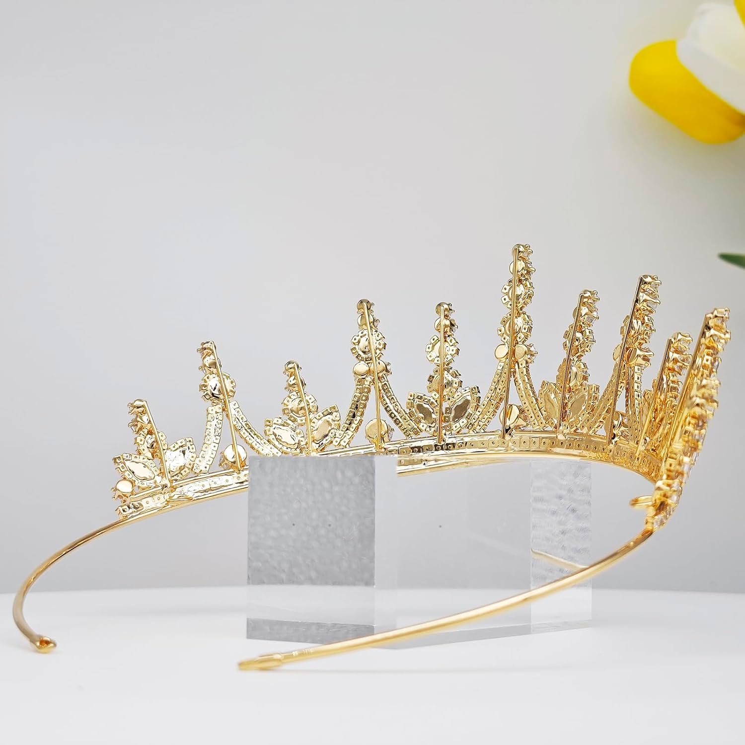 QXMYOO Cubic Zirconia Princess Bridal Crowns for Wedding Handcrafted CZ Pageant Prom Sweet 16 Quinceanera Tiara Prom Birthday Party Crystal Hair Accessories Tiaras Para 15 Años Quinceañeras