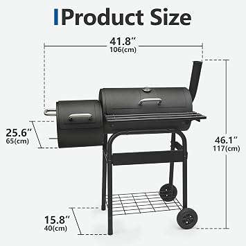 Charcoal Barbecue Grill Outdoor, Large Double Layer BBQ Grill with Built-in Thermometer, Open/Close Chimney for Outdoor Camping Party Patio (Offset Smoker)