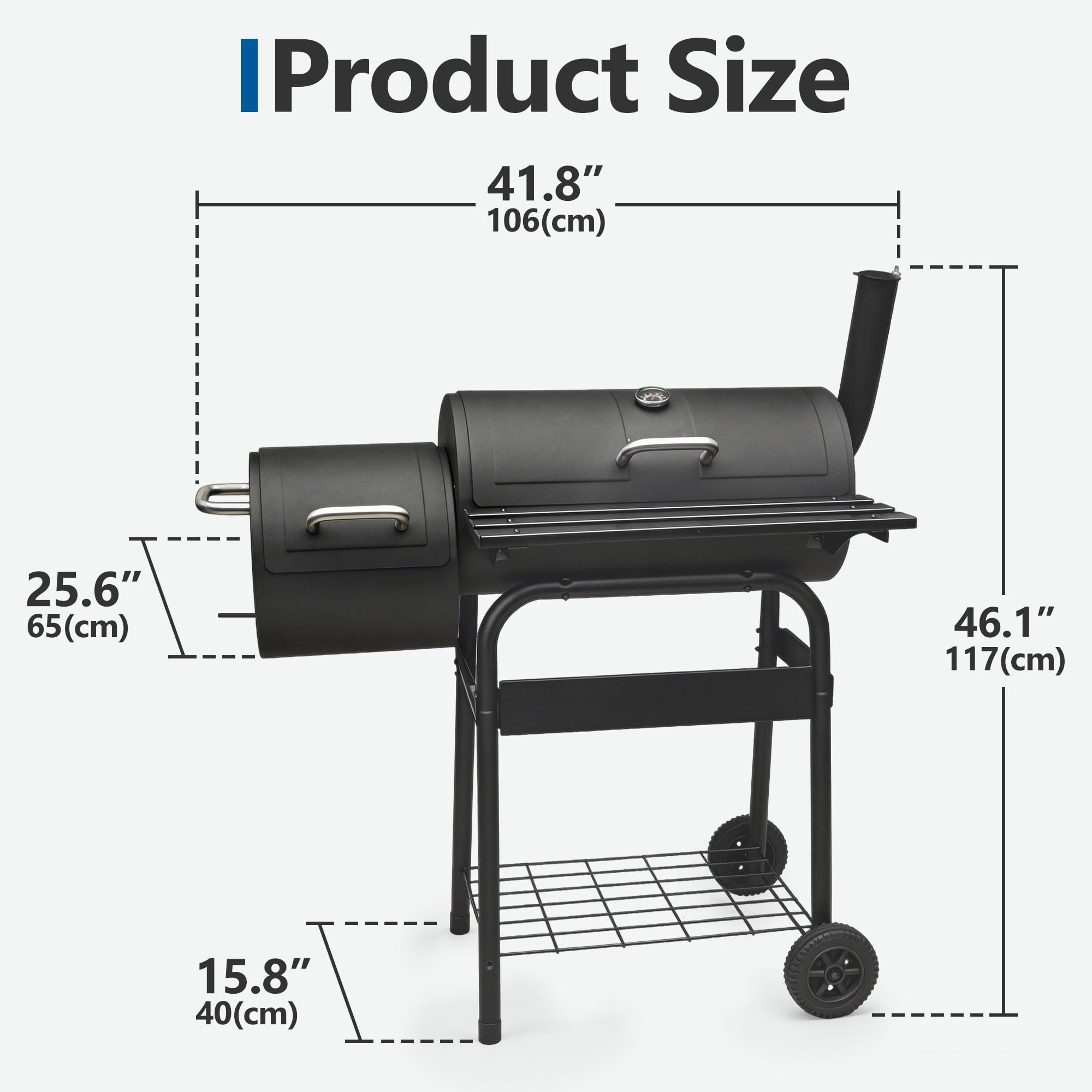Griglia per barbecue con affumicatore offset, grande griglia a carbone per esterni, campeggio, giardino, feste