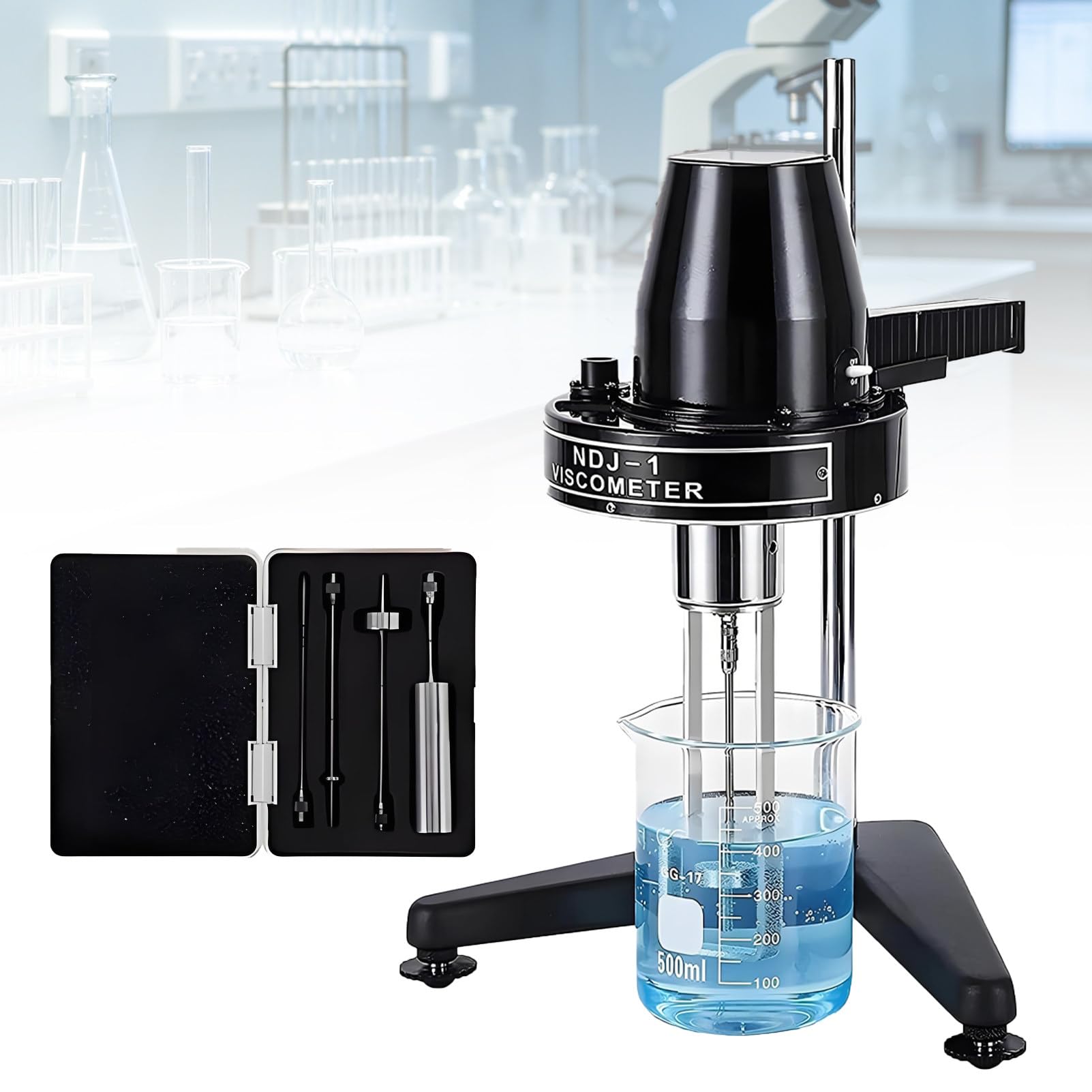 Viscosímetro líquido rotativo, rango de 10-100.000 mPa, ± 5% de precisión, 4 velocidades y 4 rotores, ideal para pintura, tinta, revestimiento y adhesivos