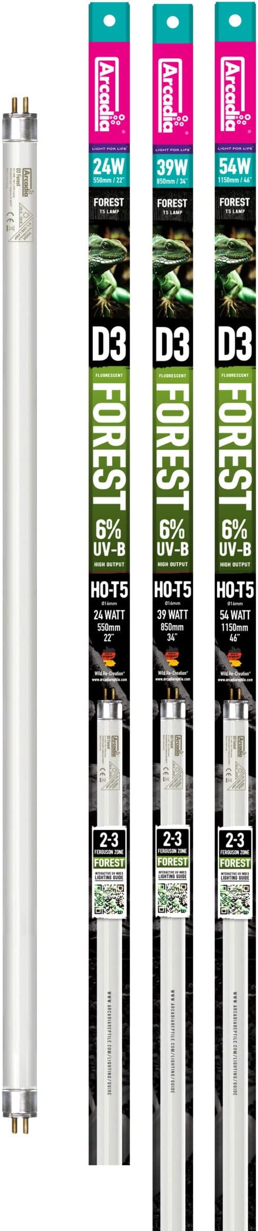 Arcadia Reptile D3 Forest T5 UVB Lamp 6% (54W) - High Output Flicker-Free UVB Tube for Forest Species, Full Spectrum Daylight, 12-Month Lifespan, Reptile Tank Accessories for Gecko, Snake, Turtle