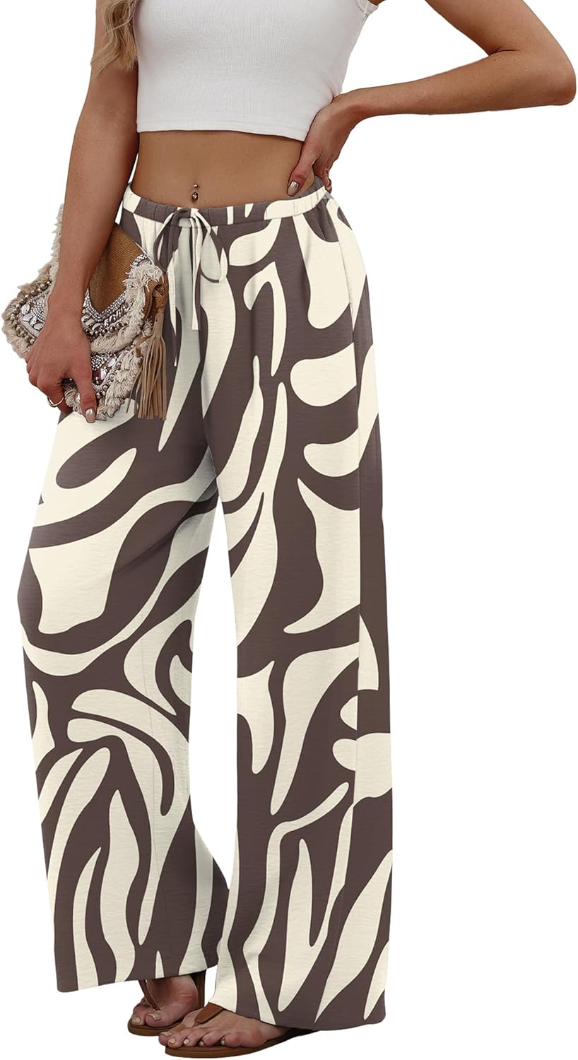 Sampeel Women's Linen Summer Palazzo Pants Flowy Wide Leg Beach Trousers with Pockets - Image 4